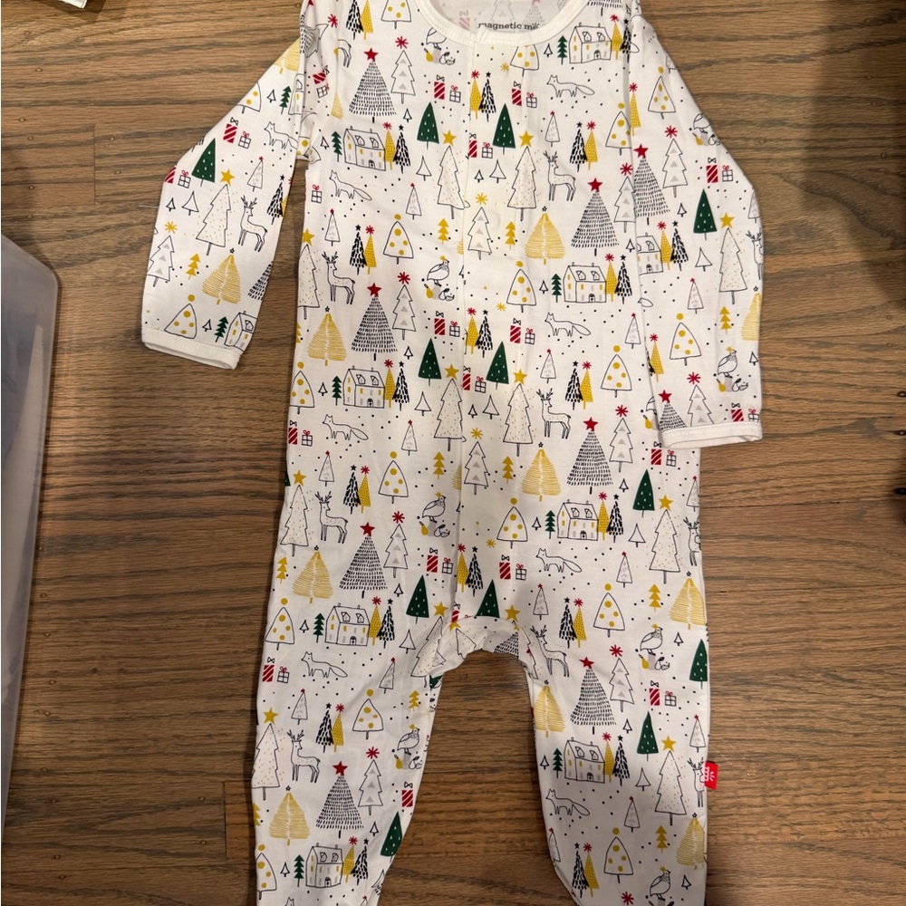 Magnetic Me Holiday Print Baby Onesie - White and Multicolor